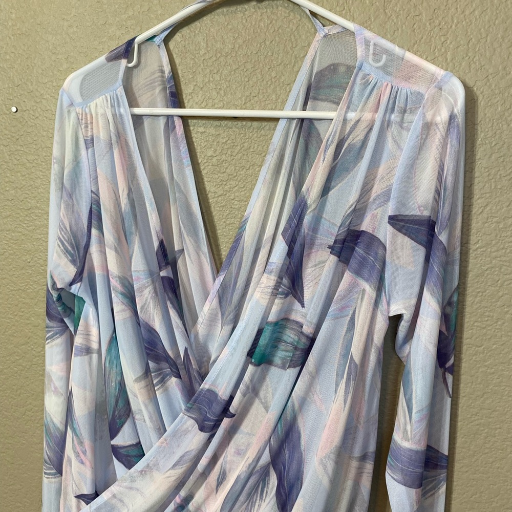 Fabletics Sheer Floral Mesh Draped Wrap Top - Picture 11 of 12